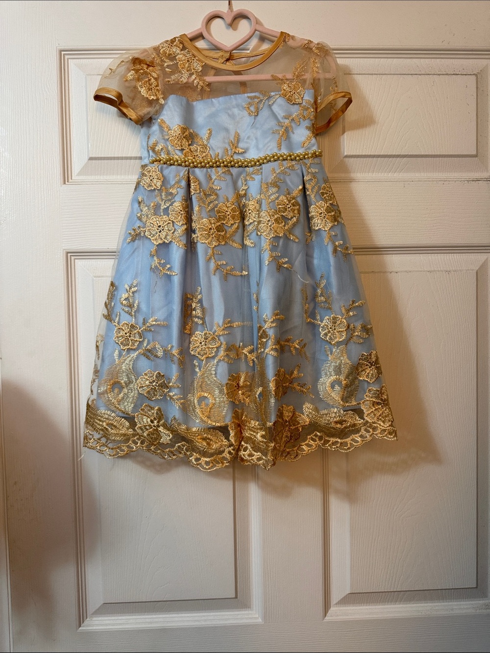 Light Blue and Gold Lace Dresd - Delicate Detail